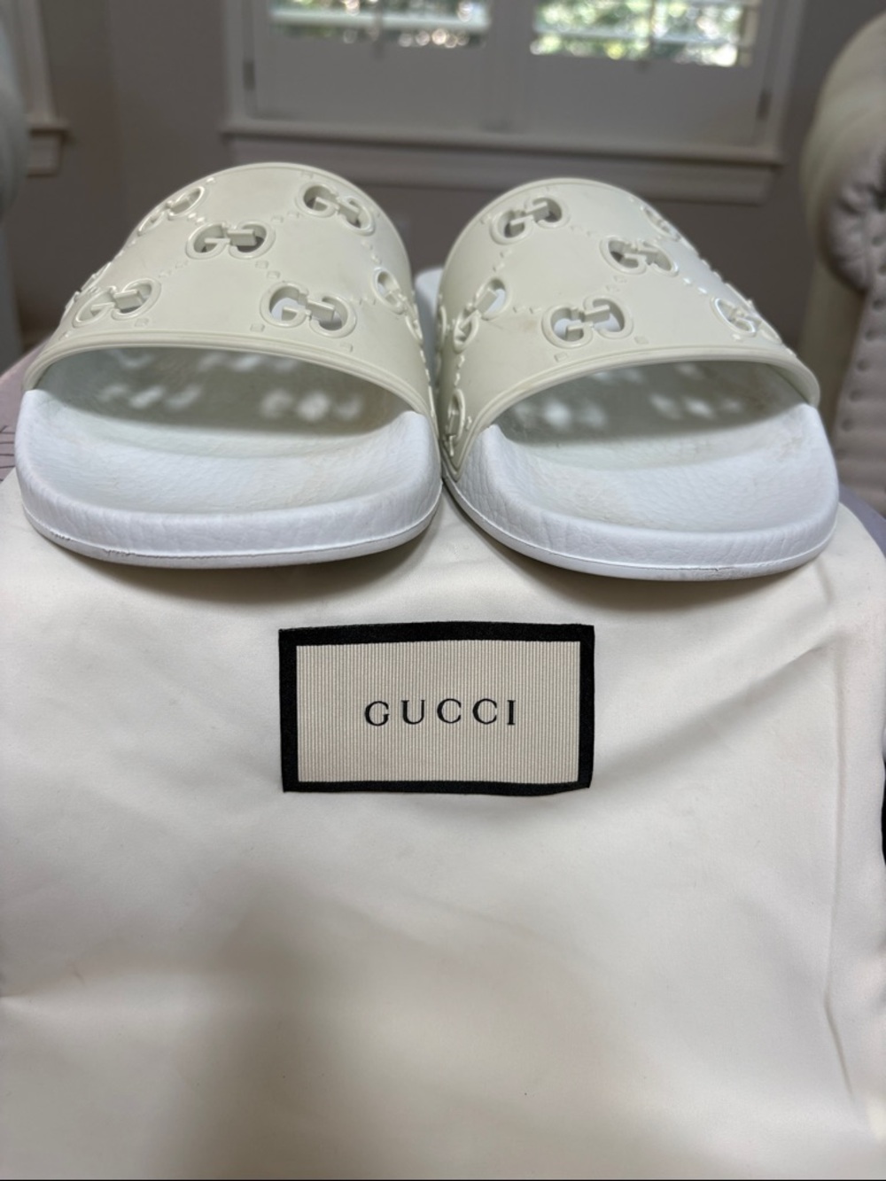Gucci Ivory Interlocking G Rubber Slide Sandals